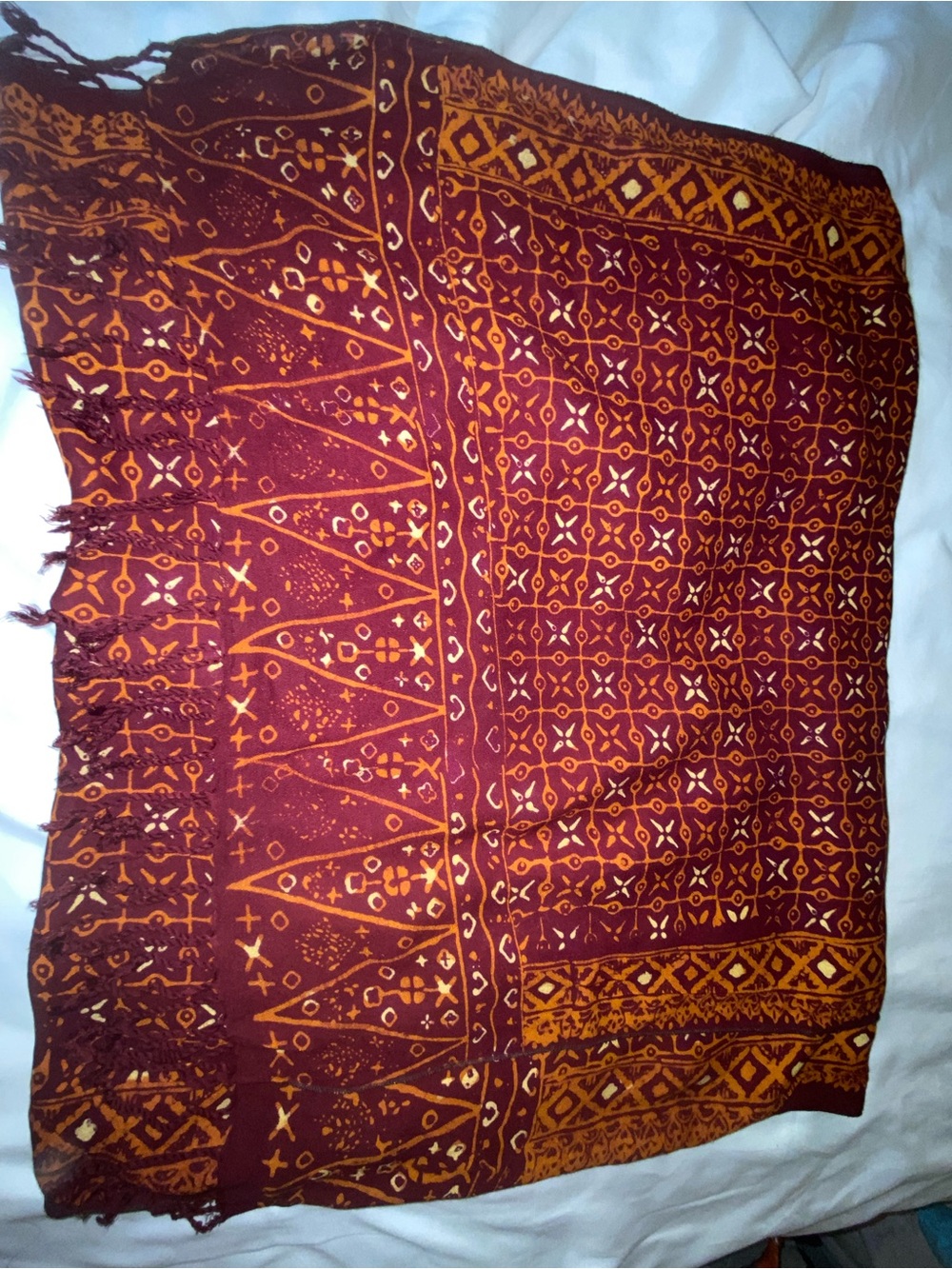 Boho Printed Maroon and Mustard Scarf - Picture 5 of 5